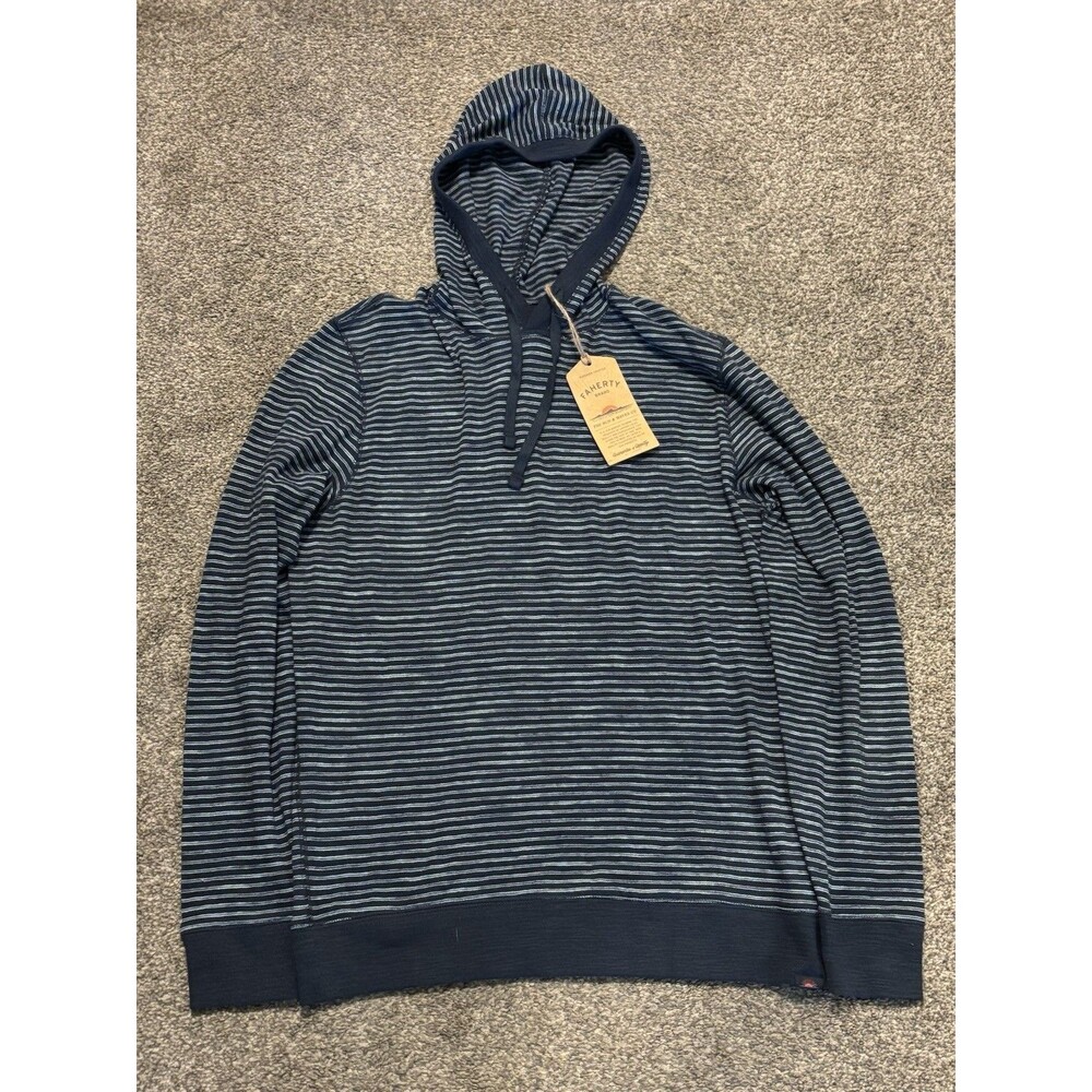 Faherty Sunwashed Slub Hoodie Men’s Size Medium Blue Striped Organic Cotton NWT